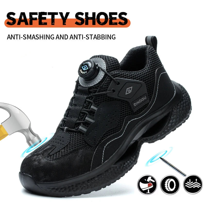 Safety Boots Men Button Work Shock Absorption Sneakers Steel Toe/Working Protective Shoes Men's Anti-smash Puncture-Proof Shoe