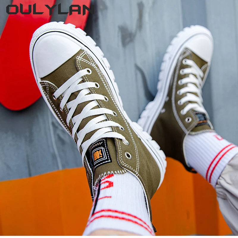 Summer Men's Shoes High Top Canvas Shoes Men Trendy Casual Sneakers/Classic Style Fashion Black White Board Shoes