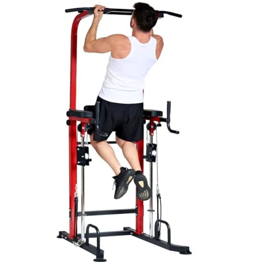 Power Tower Dip Station with Assisted Pad Height Adjustable Pull Up Bar/Station for Home Gym Multi-Function Strength Training F