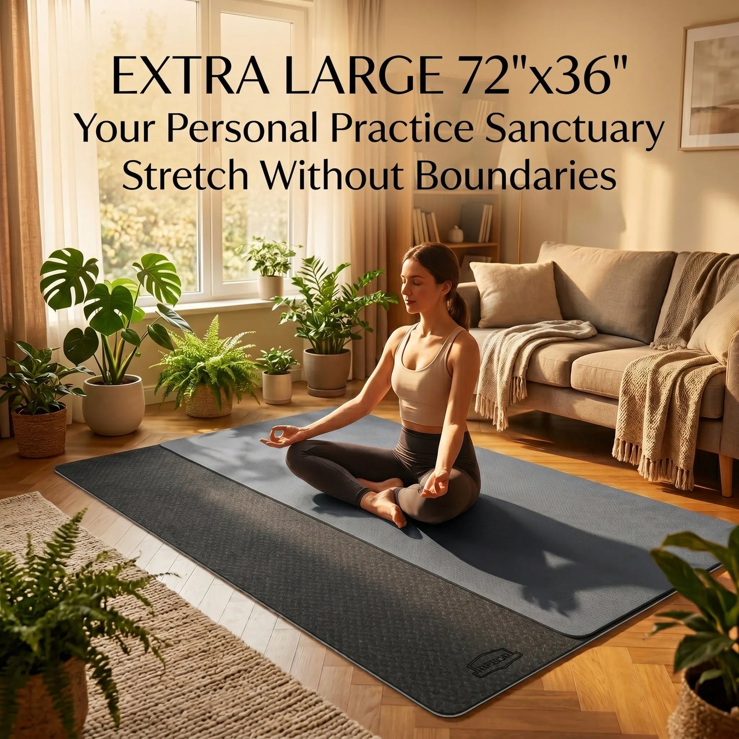 HAPBEAR Large Yoga Mat Extra Wide 72"x36" 6mm TPE Double Sided/Non Slip Exercise Mat Non-Slip Textured Surface Durable Cushion