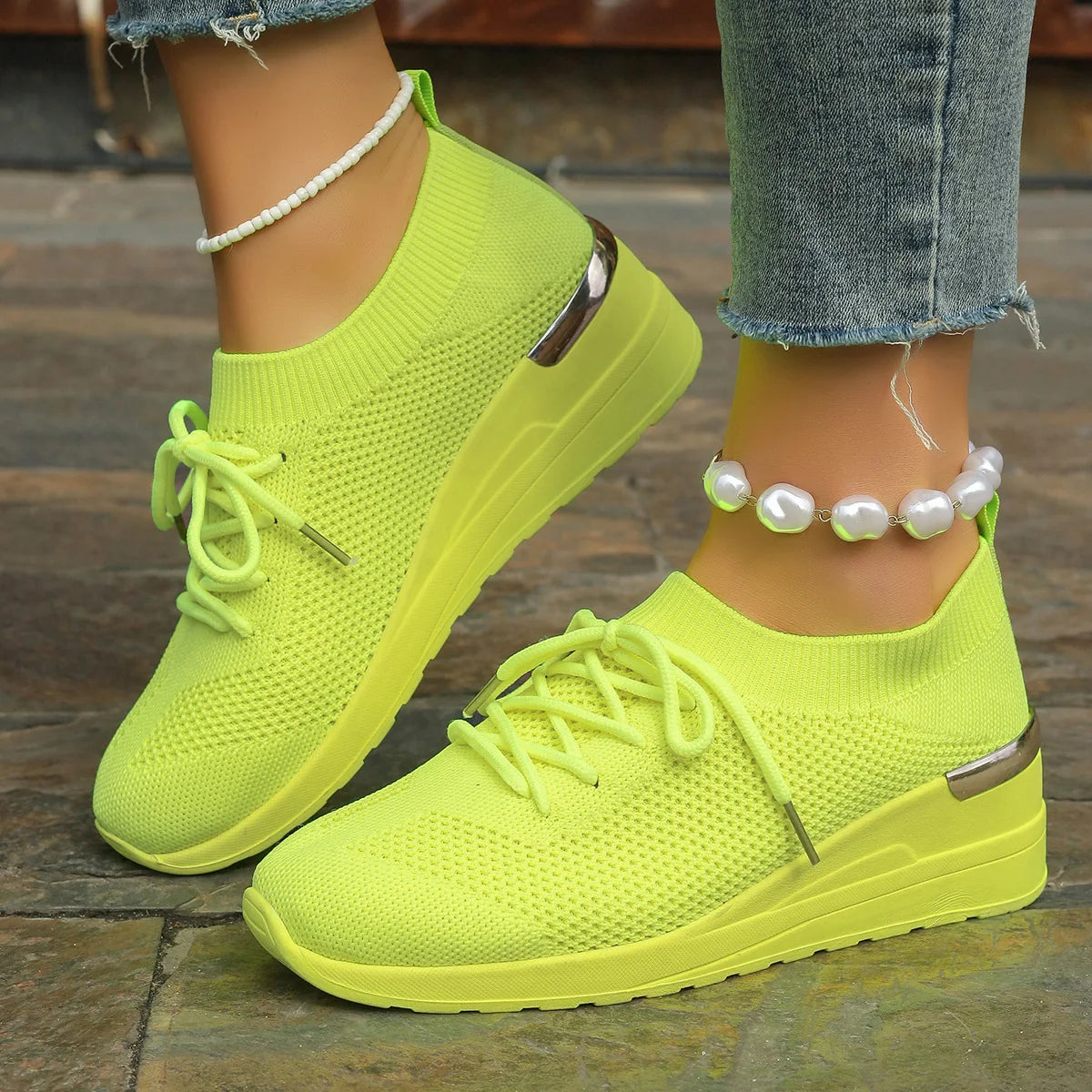 Spring Orange Casual Shoes Breathable Lightweight Wedge Sneakers Women/Woman Slip On Comfortable Outdoors Mesh Sports Shoes