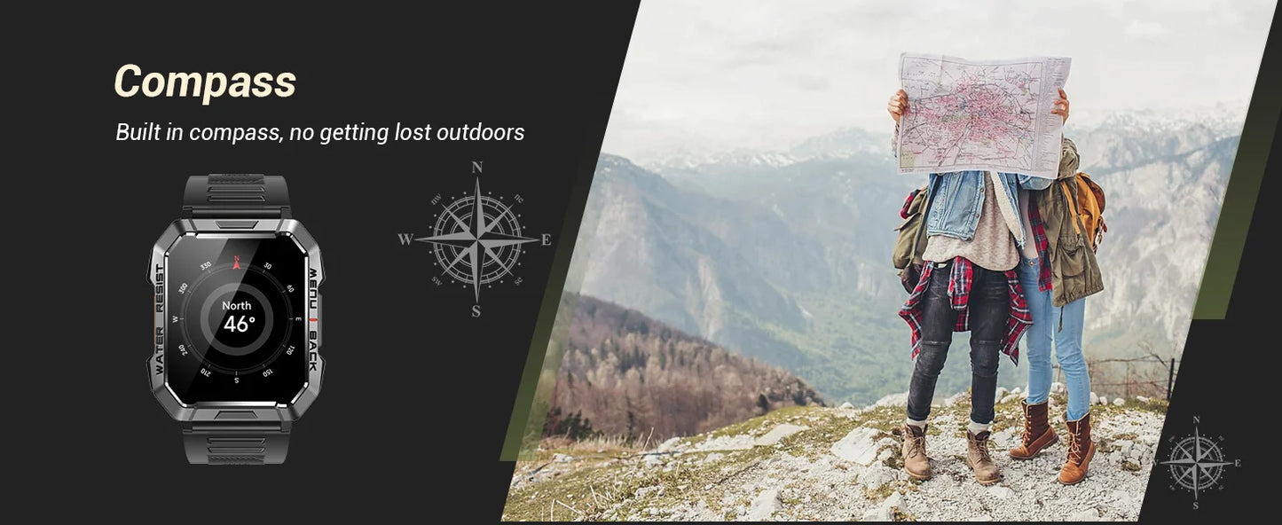 Blackview New Smart Watch 2.01'' HD Display Outdoor Men's Watches/with Emergency Lighting Bluetooth Call Waterproof Smartwatch