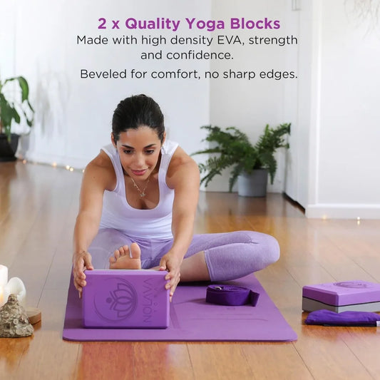 Yoga mat and full set TPE, non-slip eco-friendly includes mat, block/belt for Pilates, yoga and fitness
