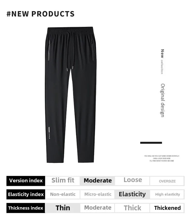 Men's solid color pants summer ice silk elastic quick drying/loose sports pants suitable for casual and business wear M-8XL