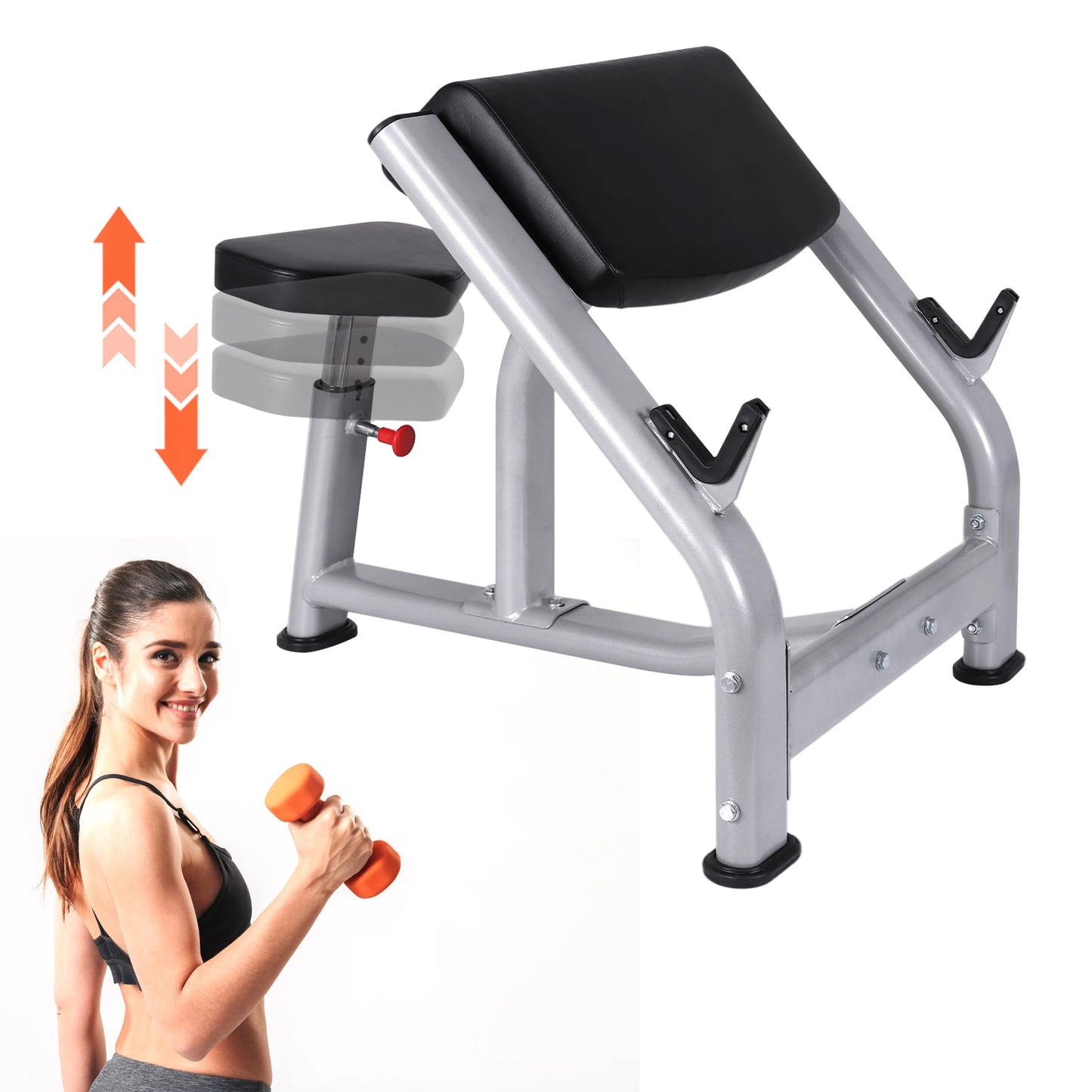 Weight Training Equipment with Adjustable Seat Seated Barbell/and Dumbbell Biceps Station for Home Gym Strength Training