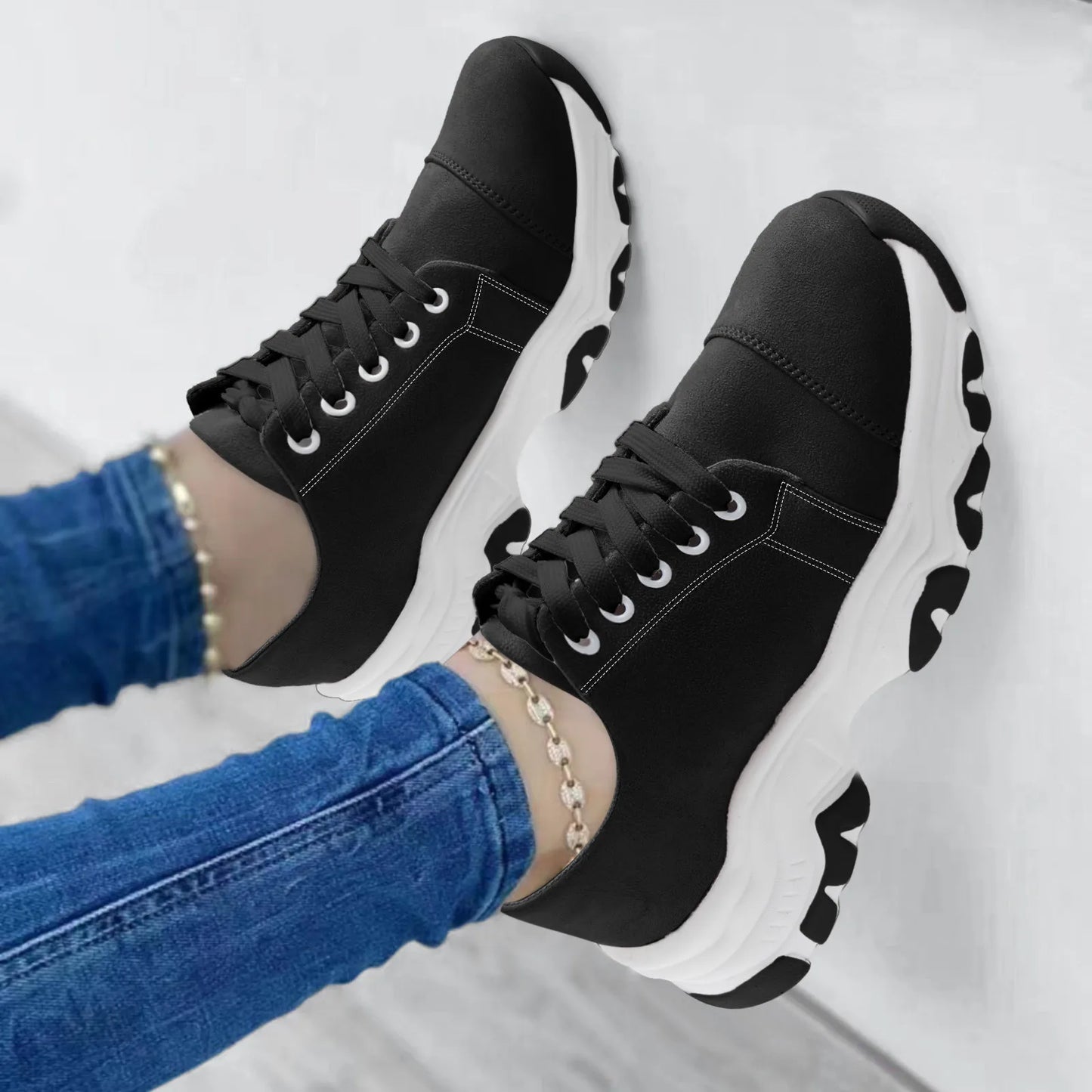 Summer Shoes For Women Solid Suede Lace Up Thick Sole/Casual Shoes Woman Platform Sneakers Ladies Shoes