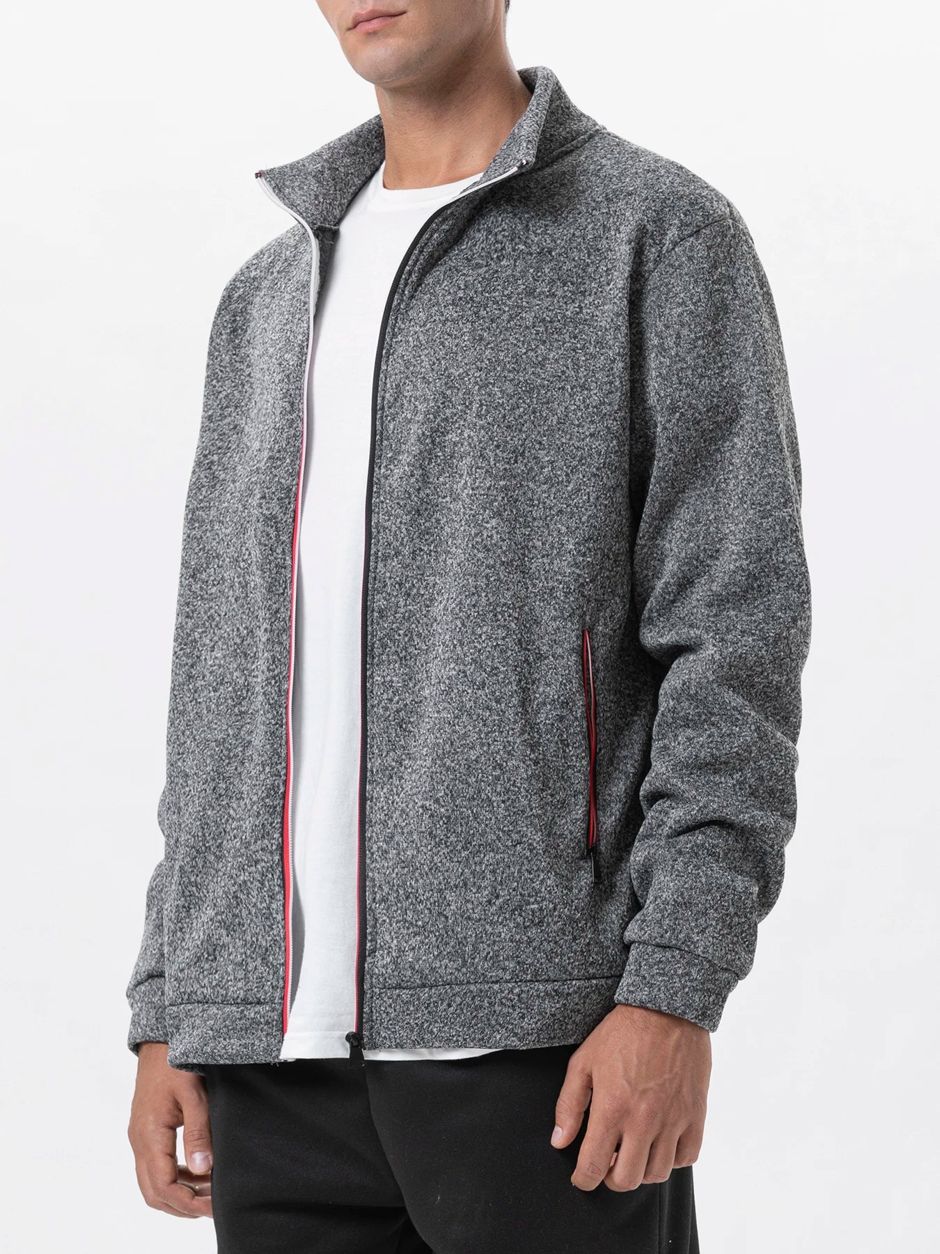Men Running Track Jacket Contrast Trim Zip‑up Sports Coat Casual/Windproof Athletic Jacket Full Zip Stand Collar Workout Outerwear