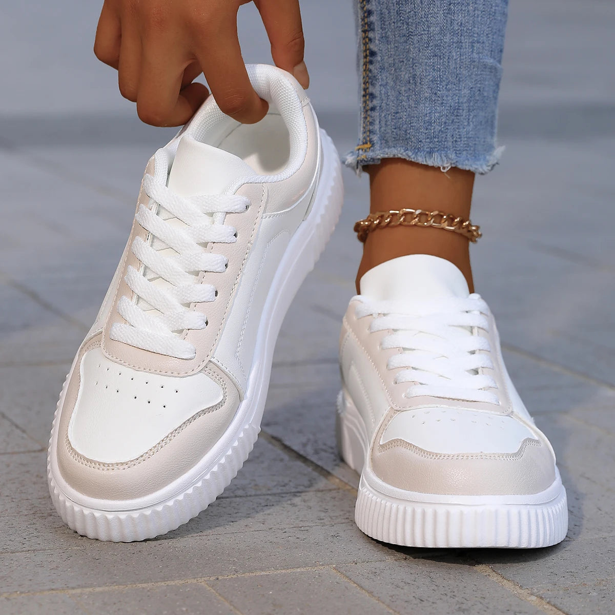 YRZL Women's Sneakers Autumn White Shoes Lightweight Thick Sole/Non Slip Shoes Casual Sports Shoes for women