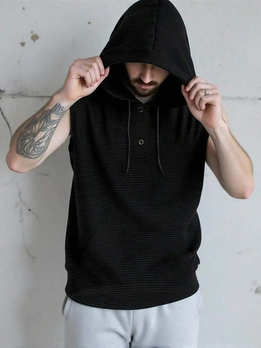 Manfinity Homme Men's Black Summer Casual Gym Sleeveless Hooded/Sports Top Solid Color Outdoor Street Running Basketball Hooded