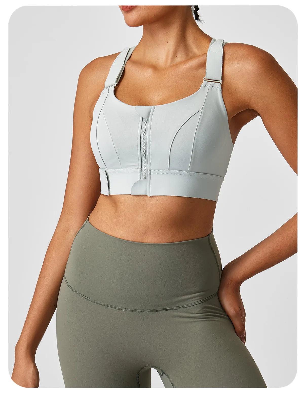 Large size sports lingerie women's shock-proof high-strength/front zipper Velcro fitness running fixed cup yoga bra