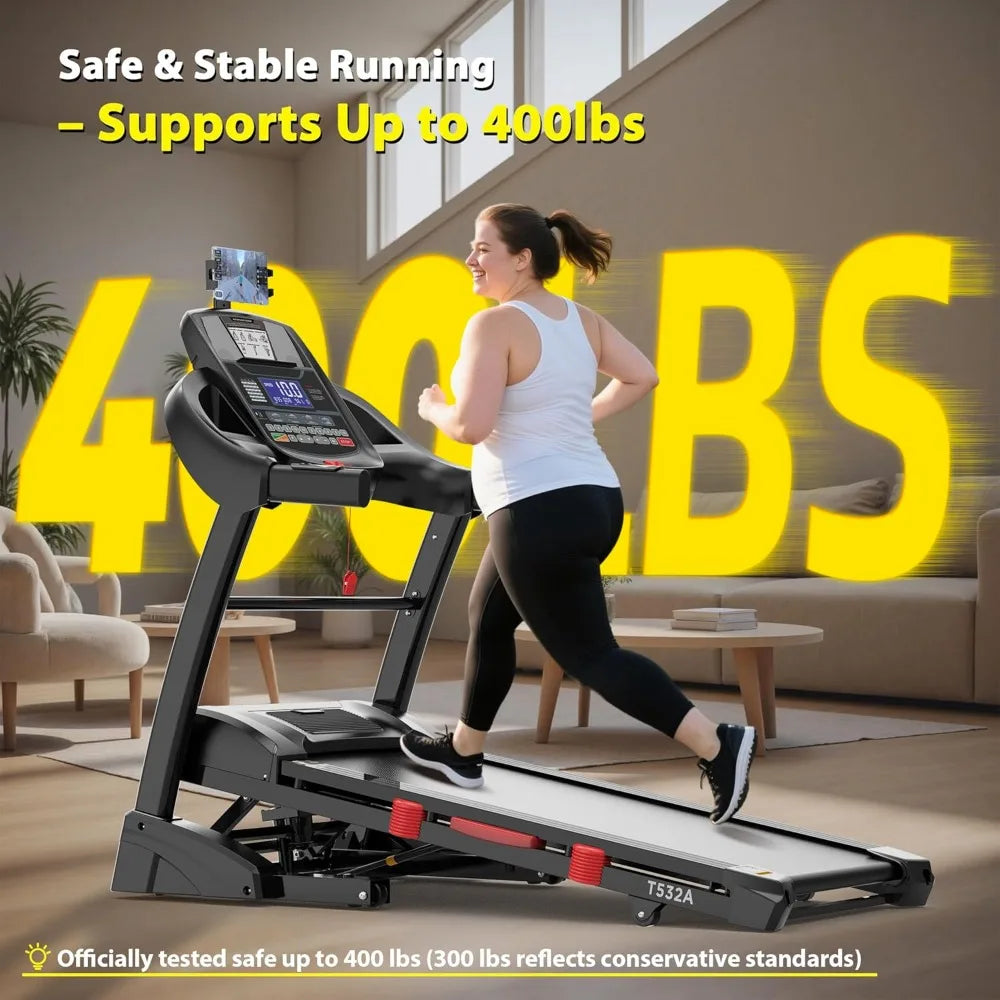 Treadmill with 15% Auto Incline 400lbs Capacity, 5.1HP Folding Treadmill/Running Machine for Home with Safety Customized