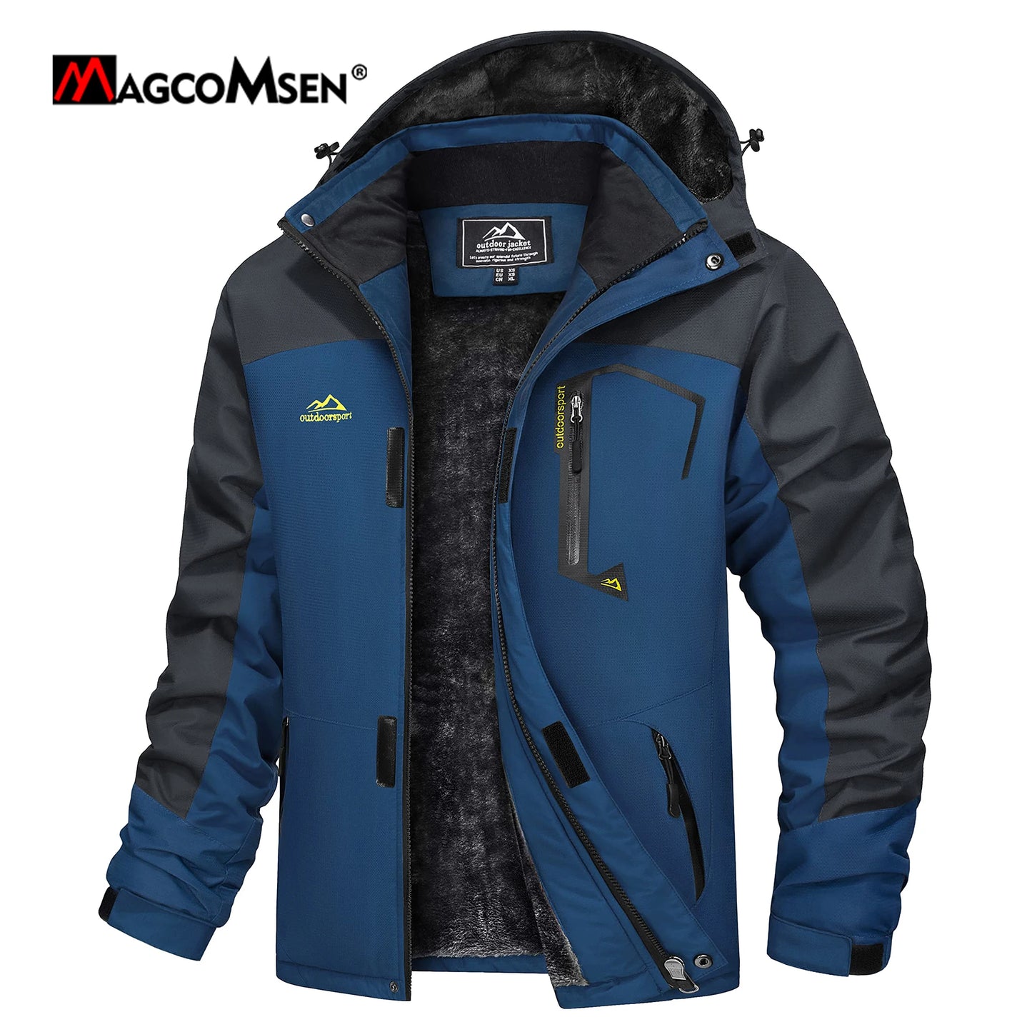 MAGCOMSEN Men's Hooded Fleece Ski Jacket Waterproof/Thermal Thick Warm Parka Coats Winter Snow Jacket