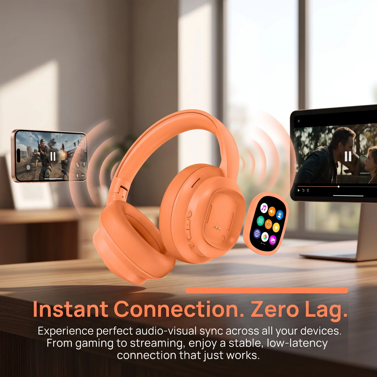 Over‑Ear Bluetooth Headphones with Detachable Magnetic Touch Screen/Noise Cancelling, Hi‑Fi Stereo Sound, Foldable Headphone for Phone