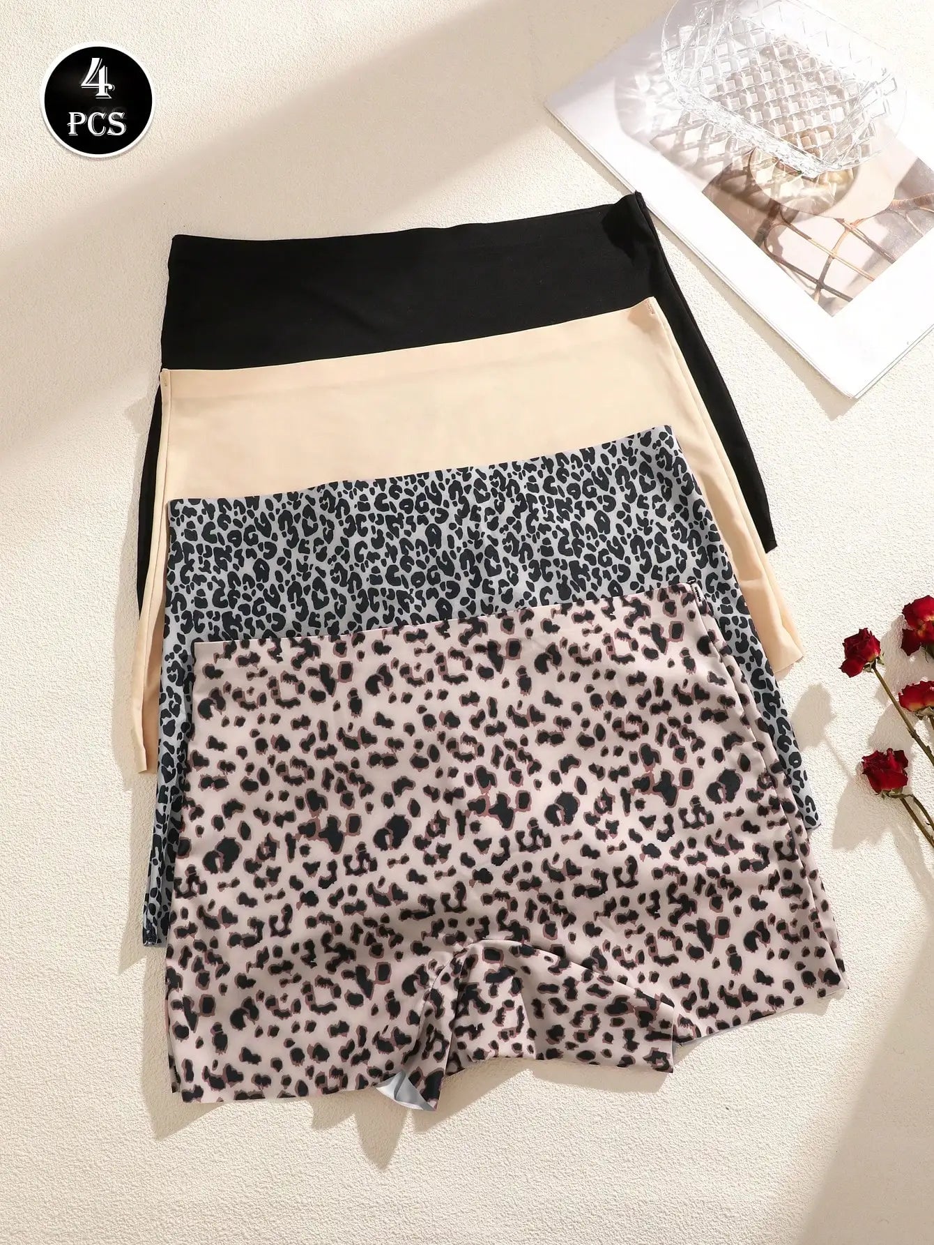 4pcs Solid Color High Waist Comfortable/Women Shorts Gothic Style