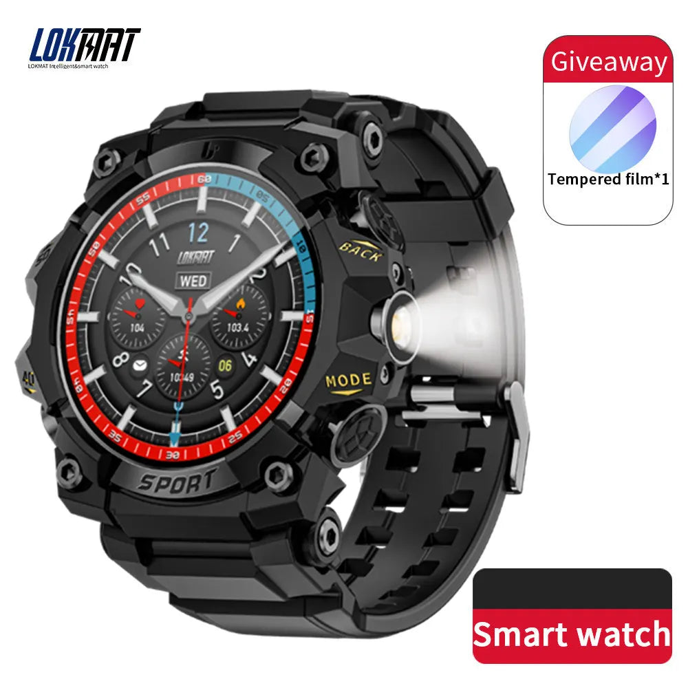 LOKMAT New Rugged Smart Watch Bluetooth Calls Wristband/Fitness Tracker Flashlight Message Push Heart Rate Monitor for Phone
