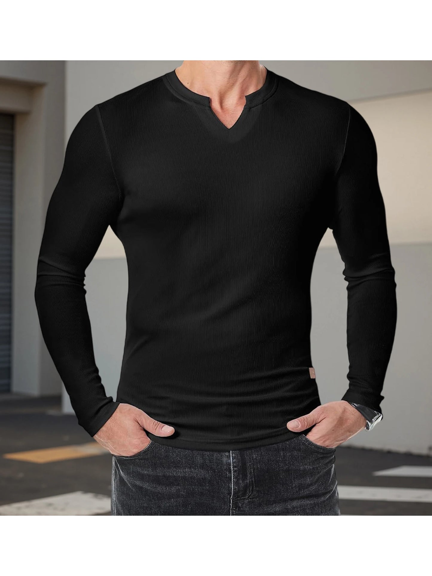 Men's Casual  Fit Long Sleeve Solid Color Muscle Shirts/Spring Fall Tops Fashionable Comfortable T-Shirts