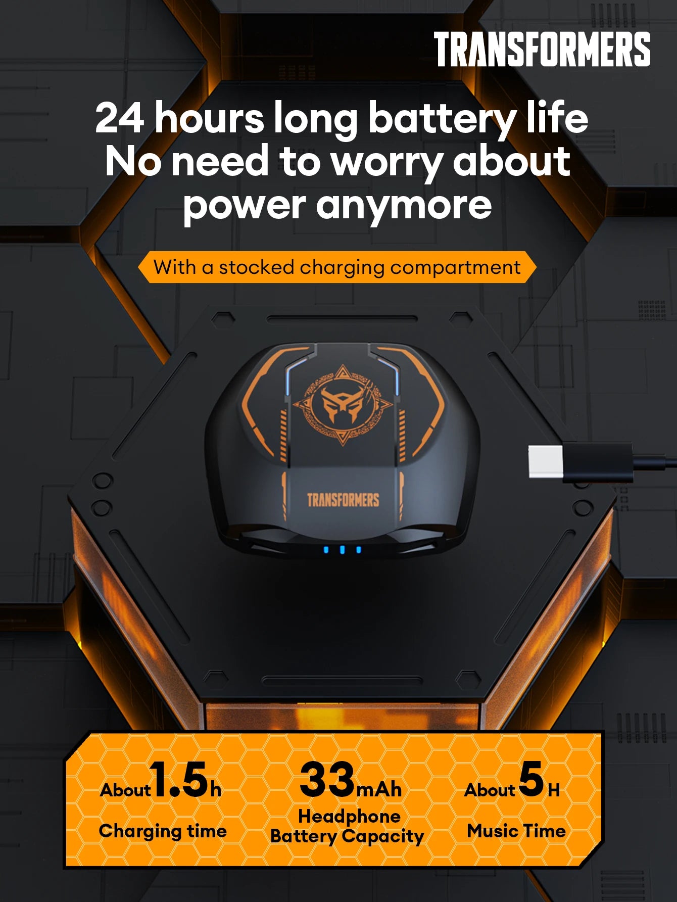 Ship From US Transformers TF-T06 Bluetooth Earphones Gaming Headset/Low Latency with Mic Headphones HD Call Wireless Earbuds