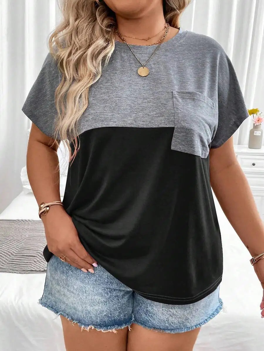 Color Block Pocket T-Shirt/with Batwing Sleeves for Women