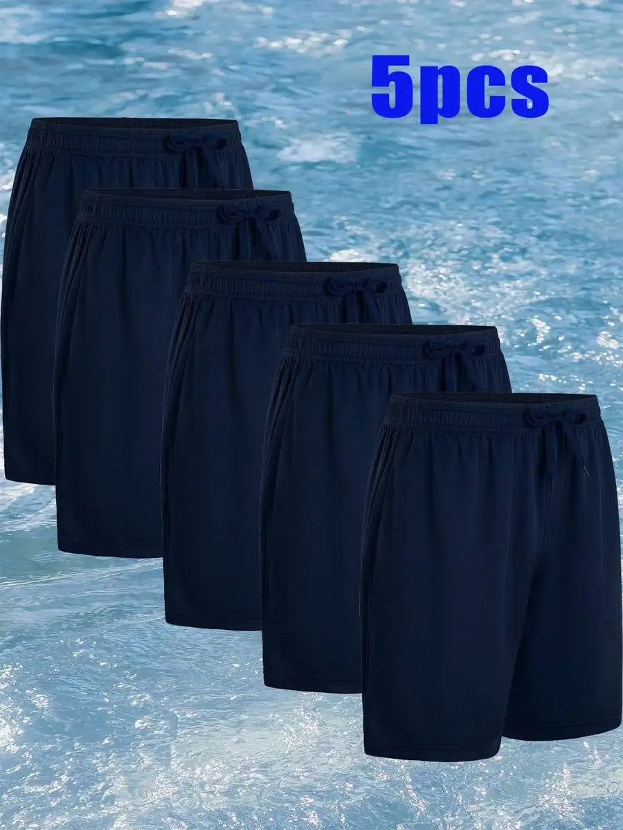 5 Pcs Men's Athletic Performance Shorts Quick Dry Polyester Micro Mesh/With Elastic Waist & 2 Side Pockets
