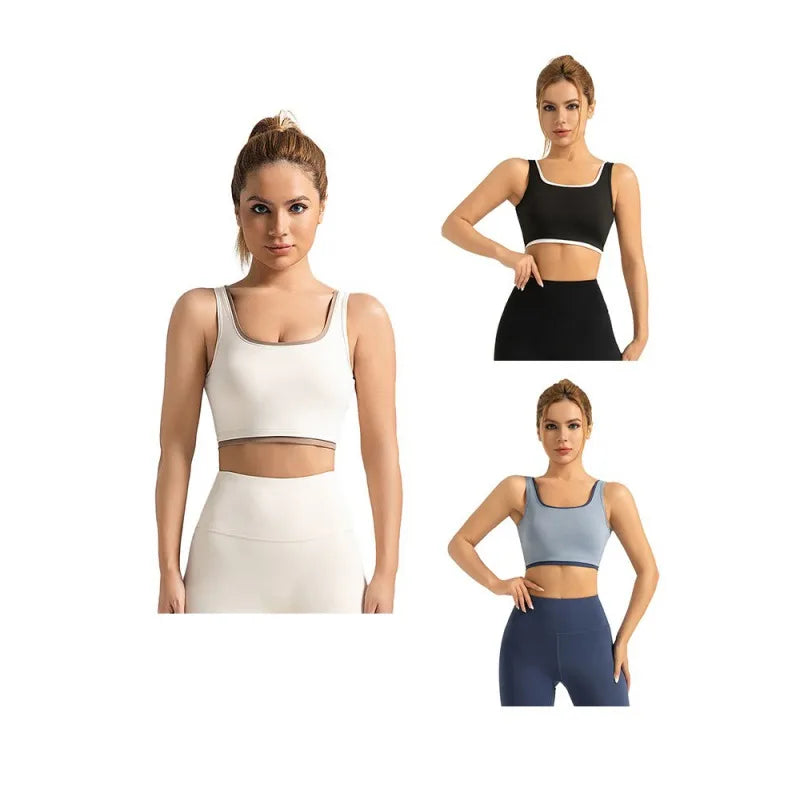 Yoga Vest Sports Bras U neck High Elasticity Contrast/Color Run Exercise Sportwear Bras for Women