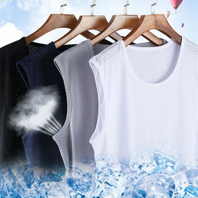 Summer Men Ice Silk Tank Top Mesh Quick Dry/Breathable Sleeveless Sport Bodybuilding Vest