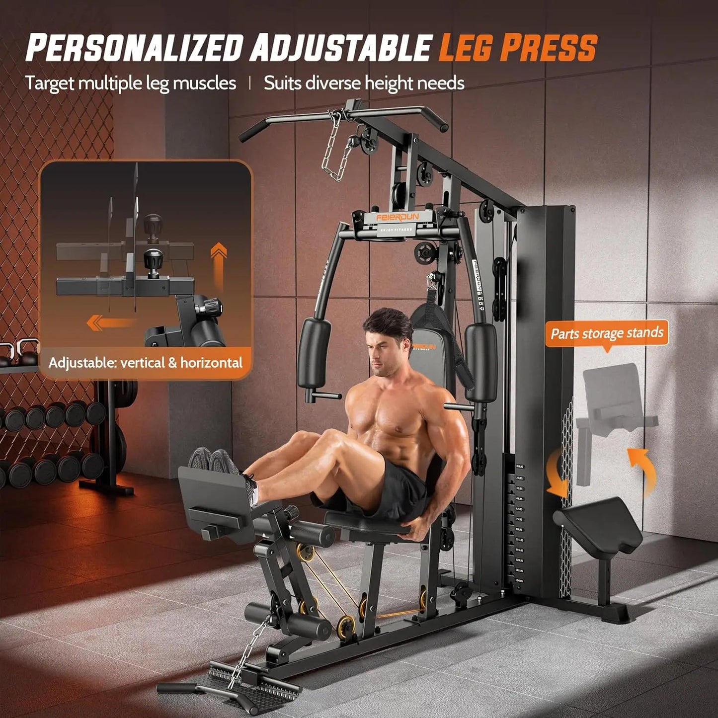 Gym with 154LBS Weight Stack Multi Exercise Equipment with Leg Press/Cable Machine Exercise Equipment for Full Body Workout