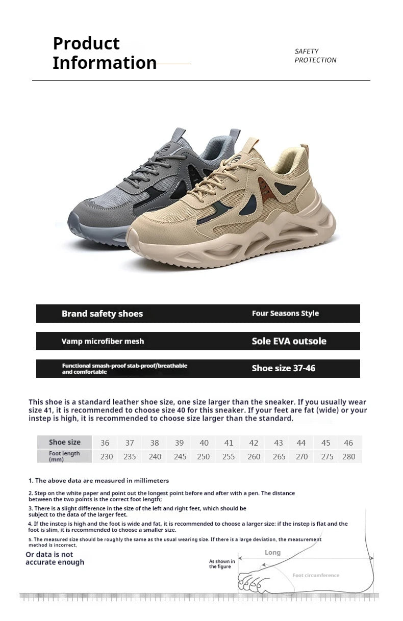 Breathable Steel Toe Sneakers for Men Lightweight Safety Shoes/Anti-smash Anti-puncture Work Sneakers Adjustable Shoes
