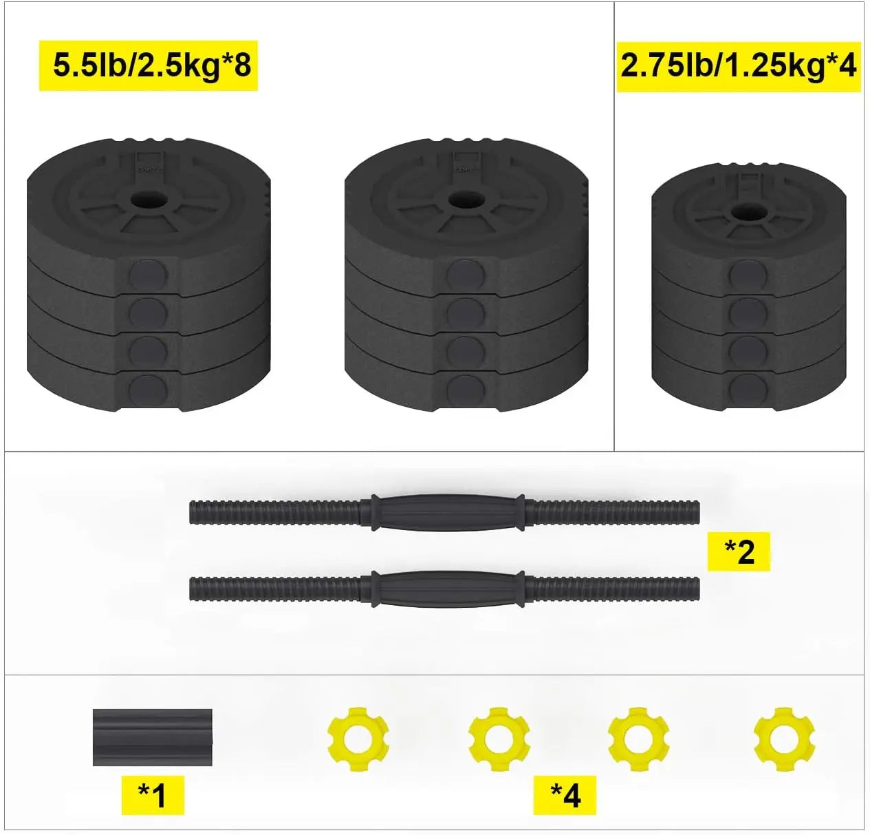 Adjustable Dumbbells Set of 2, 55 LB Dumbbells Weights Set/Free Weights Barbell Set for Home Gym 2 in 1 Fitness Barbell Weights