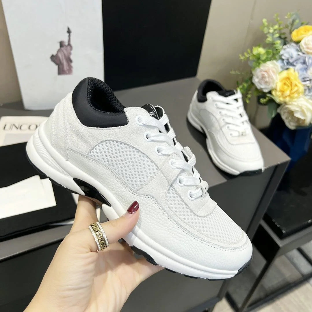 Vintage Women Breathable Mesh Athletic Sneakers Suede & Grained Faux Leather/Upper Lace‑Up Cushioned Non‑Slip Lightweight Sports Trainers