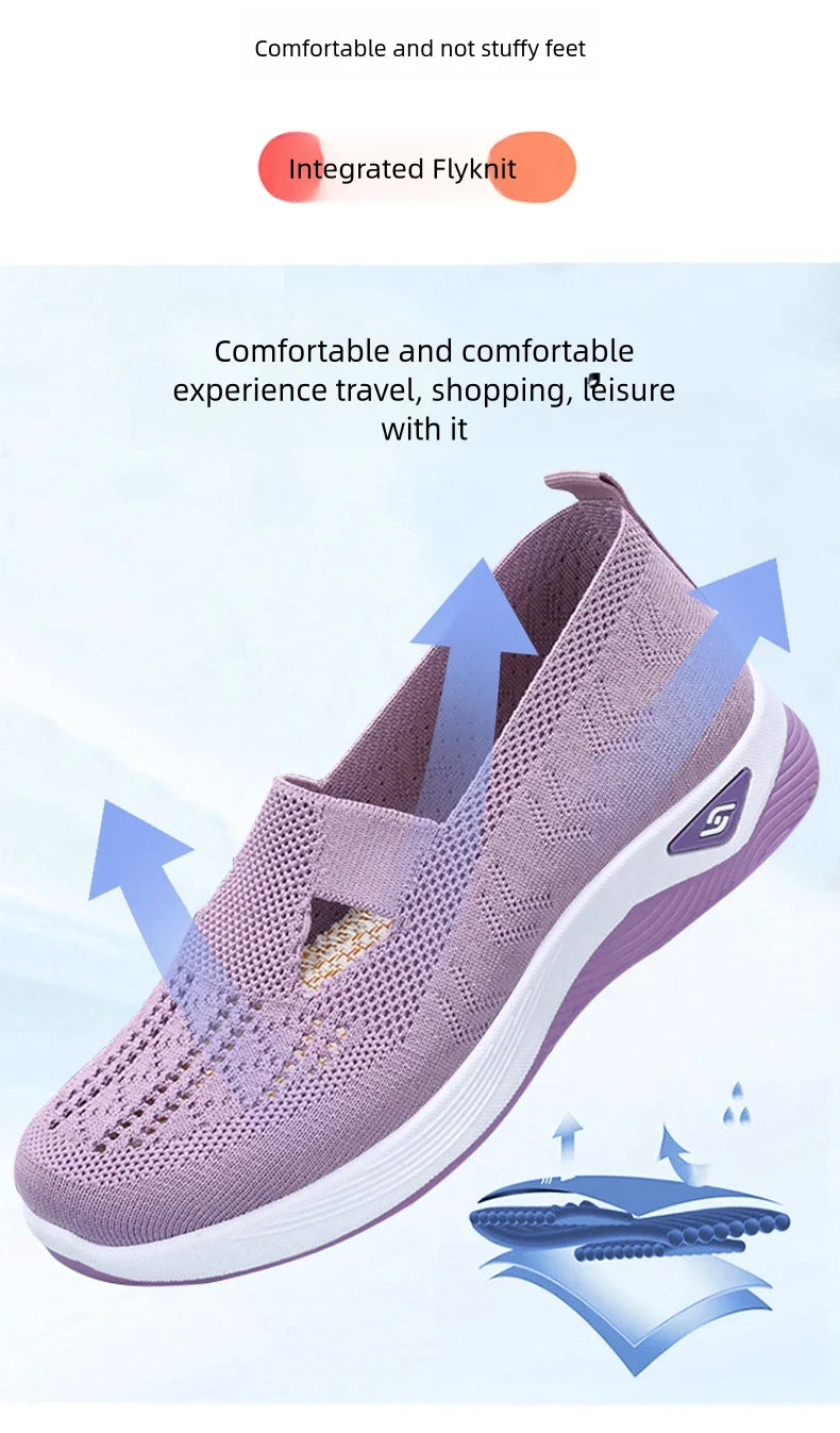 Women's shoes Solid Color Breathable Sneakers casual sneaker/women's summer sneakers Low-top Knitted Casual Shoes Mom Shoes