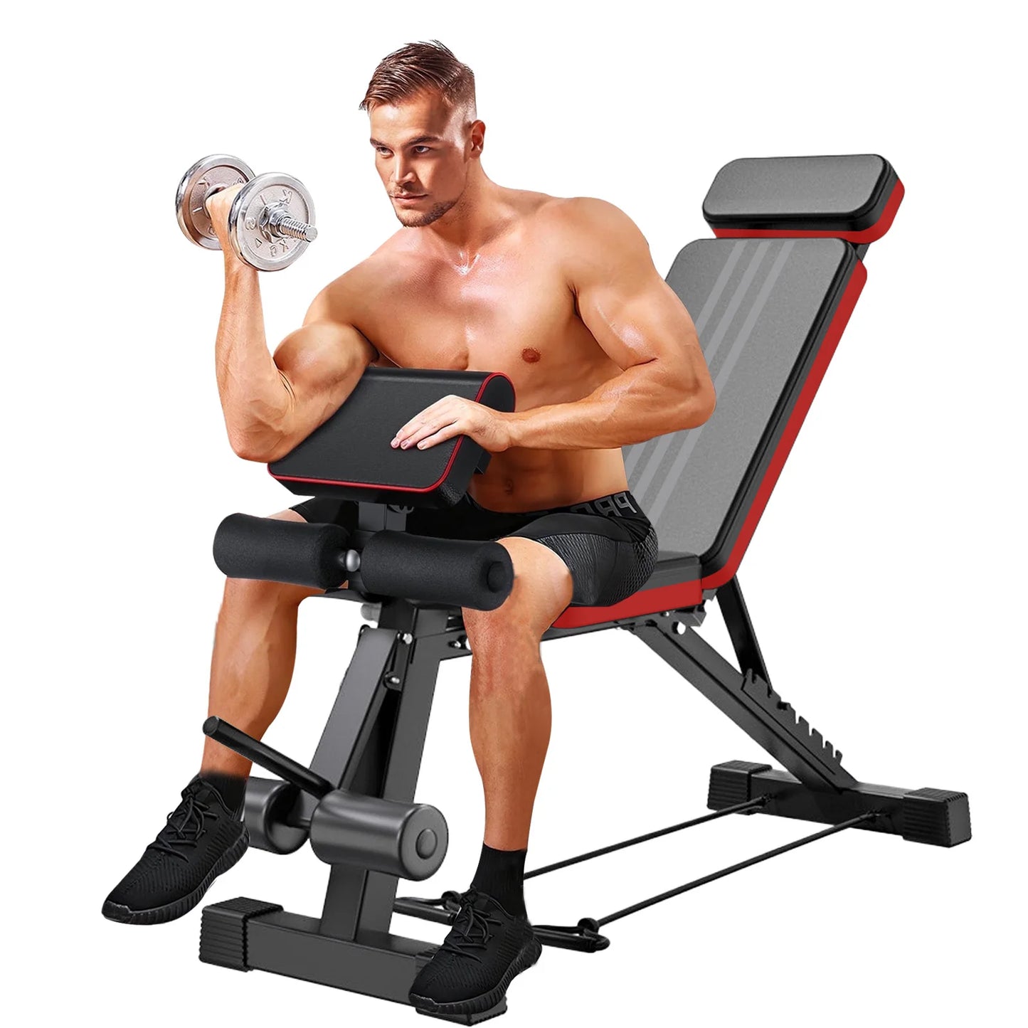 Adjustable Weight Bench 7-Level Foldable with Extended Headrest/Leg Extension Incline Decline Bench 770 lbs Full-Body Strength