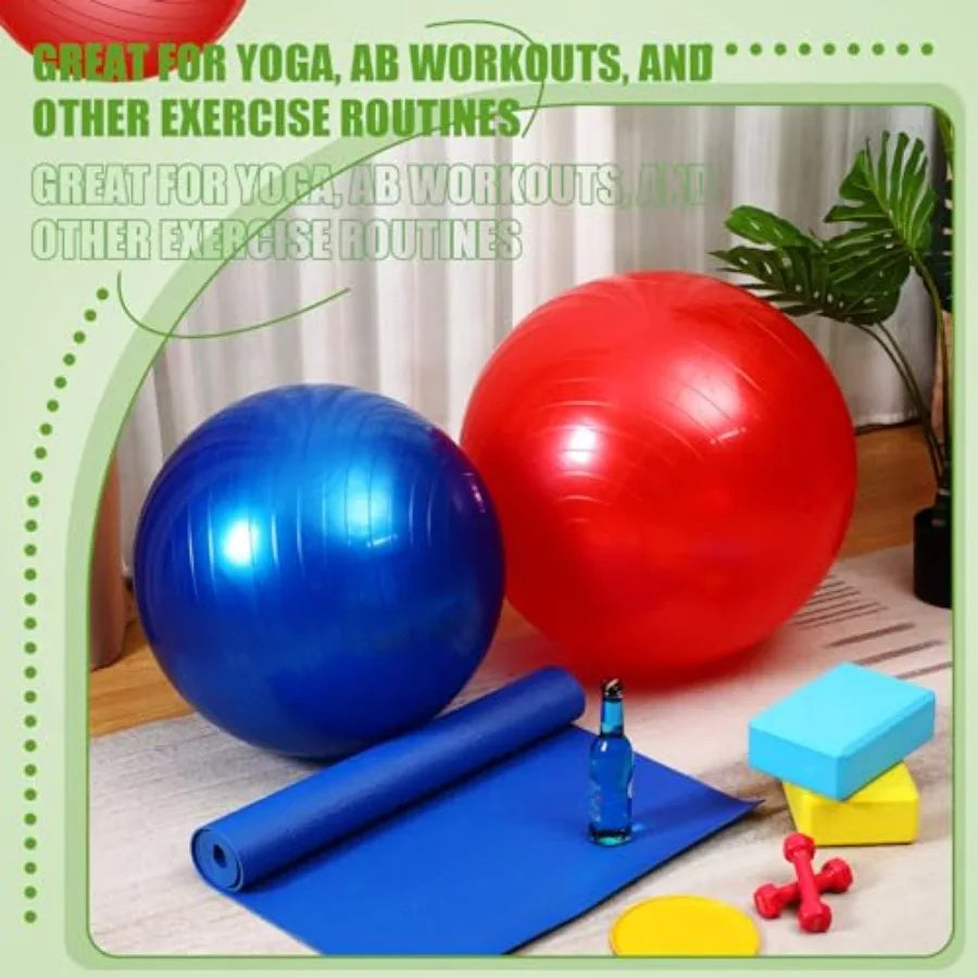 4 Pcs 26 Inch Yoga Exercise Ball for Pilates Pregnancy Birthing Fitness/with Quick Pump Anti Burst in Blue for Improved Posture