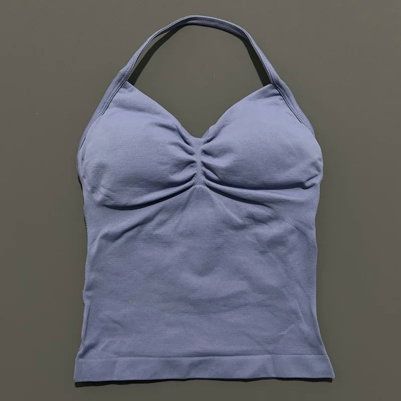 Histello Longline Strappy Top Women Sports Yoga Vest Fitness Tank Top/Gym Beautiful Open Back Bra Running Workout Halter