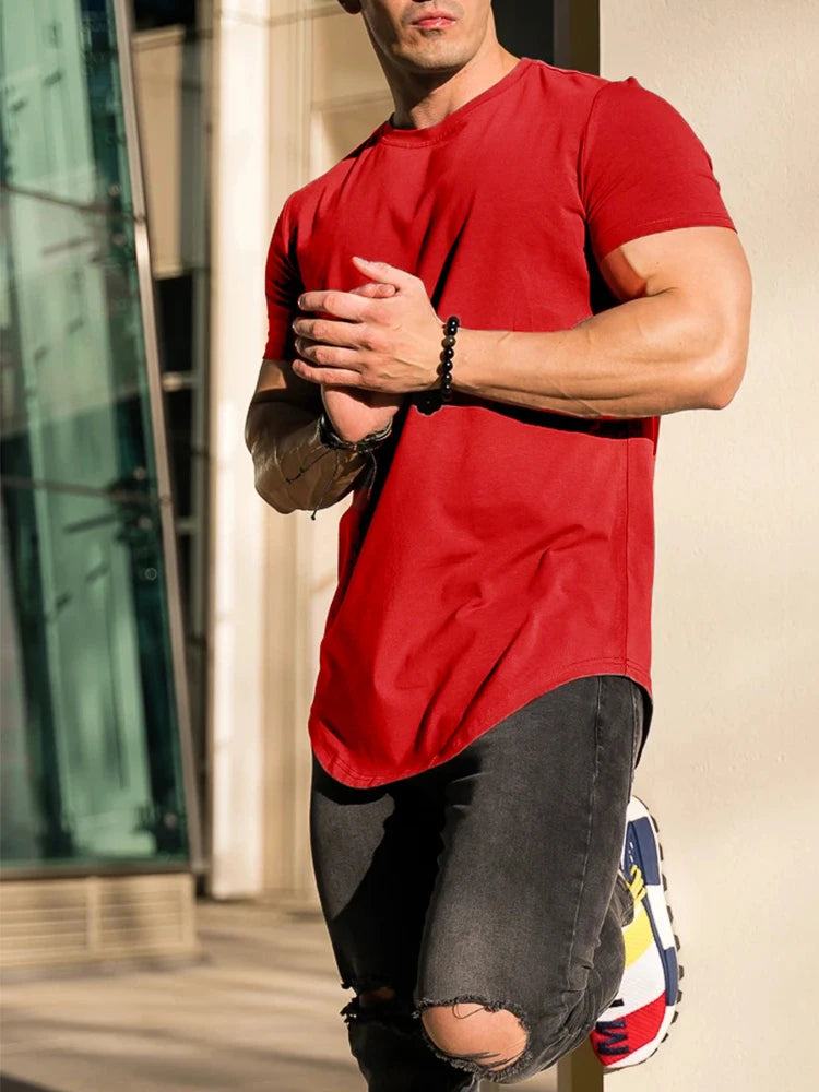 Muscle Fitness T-shirt Summer Men's Athleisure Workout short sleeve/T-shirt High Quality cotton Men T-shirt Gym Sport Shirt Tops