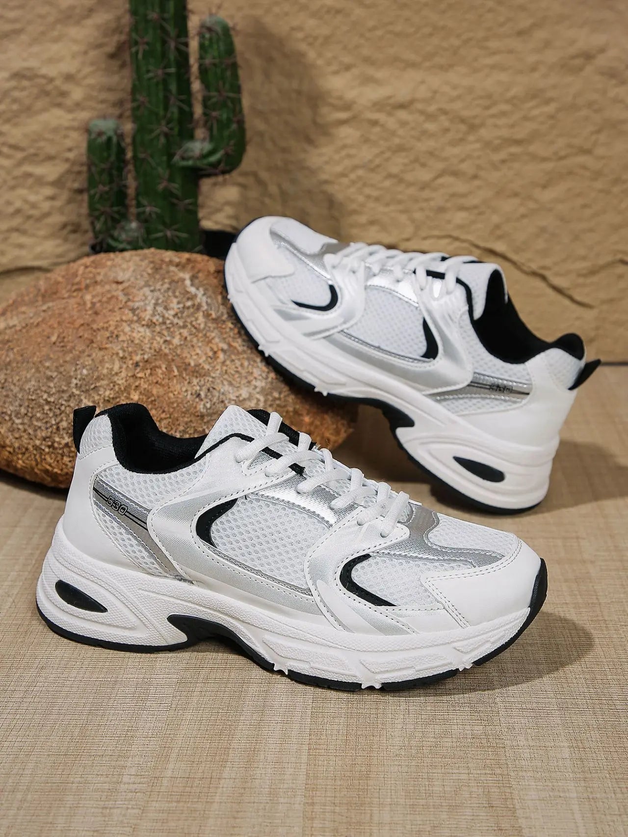 Women's White Retro Shoes Breathable Mesh Platform Sneakers/Chunky Casual Non-slip Walking Shoes Lightweight Lace-up