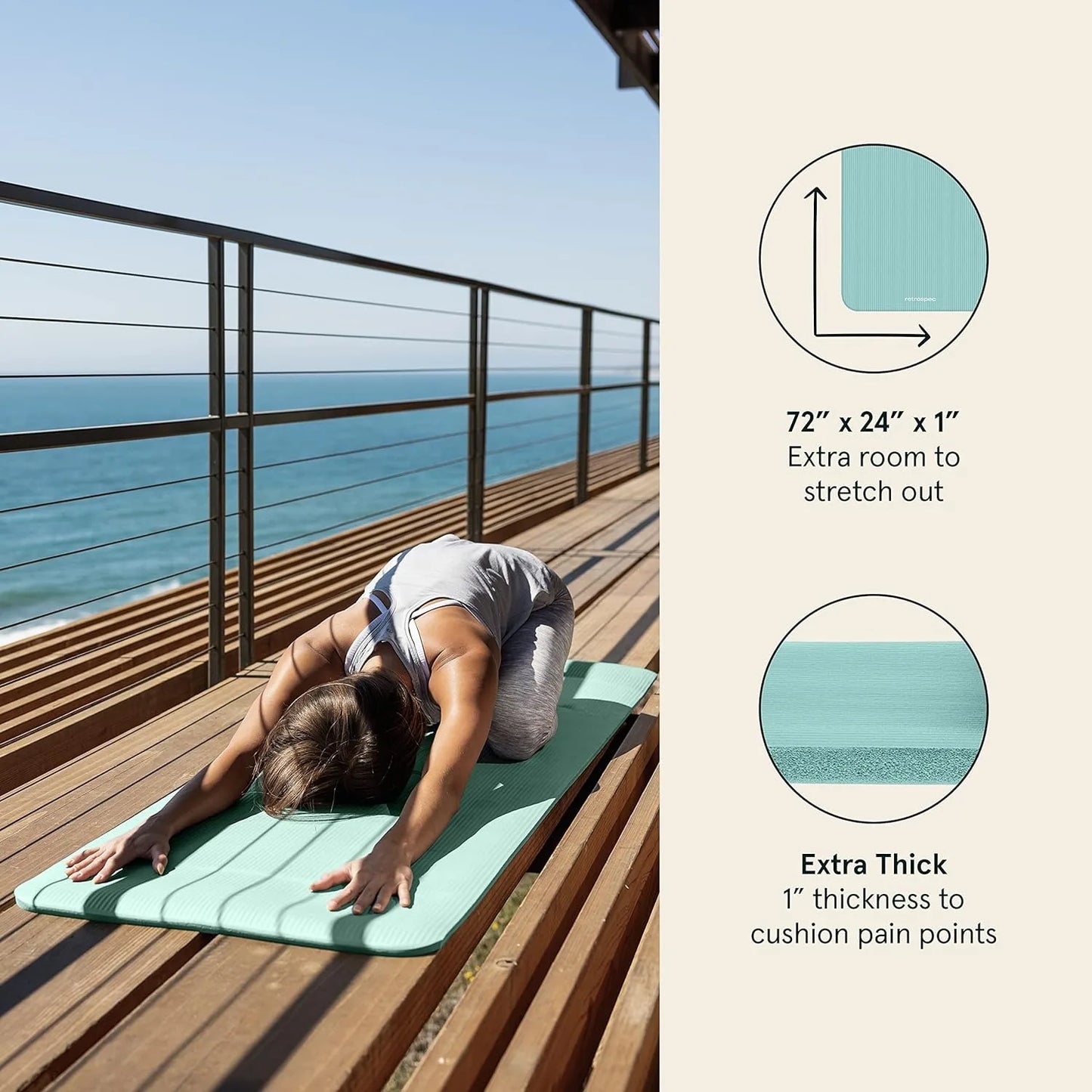 Solana Yoga Mat 1" Thick w/Nylon Strap for Men & Women/Non Slip Exercise Mat for Home Yoga Pilates Stretching