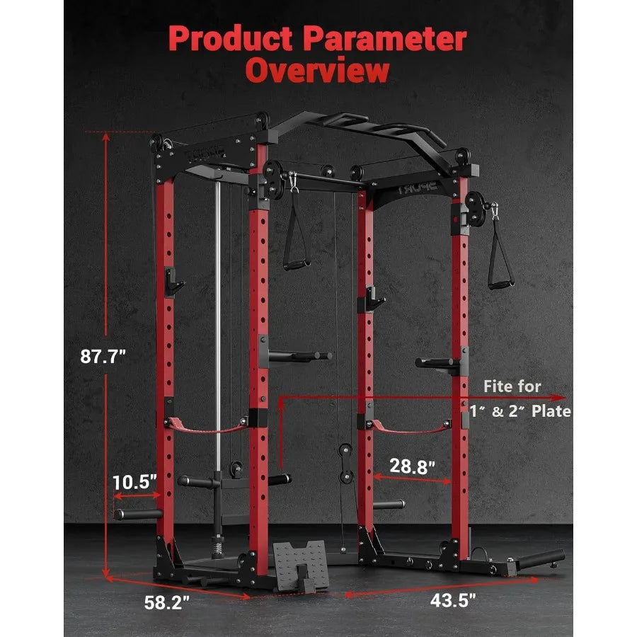 Power Cage Multi Functional Power Racks for Home Gym with Cable Crossover System/1600LBS Weight Capacity Fitness Squat Rack for