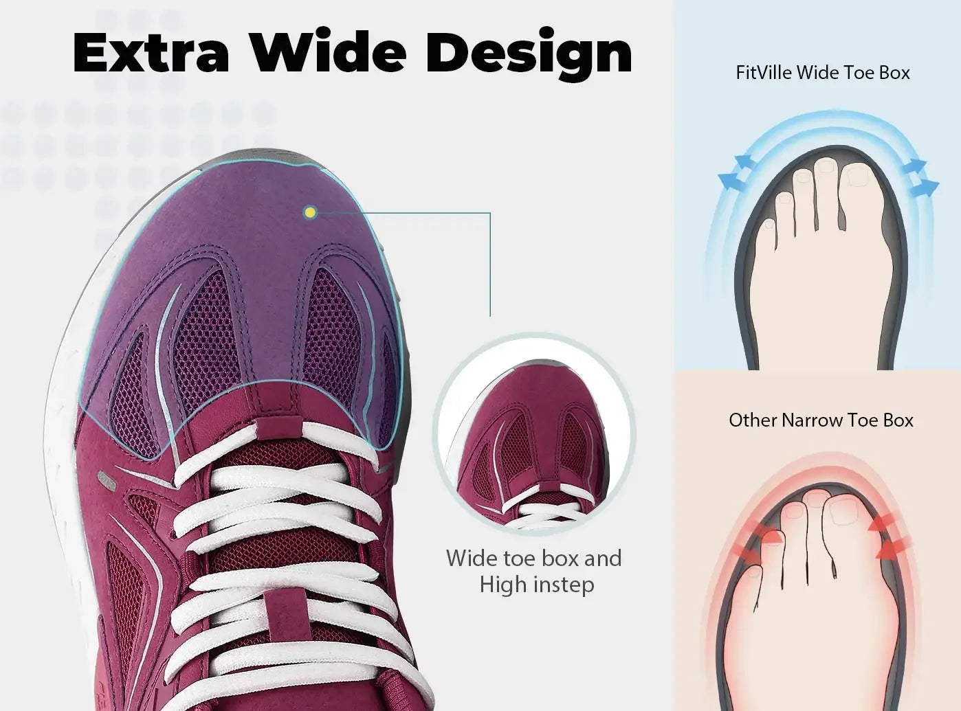 Fittington Women's Road Running Shoes 2E Wide Width Outdoor Sneakers/Women's Training Jogging Shoe Lightweight For Swollen Feet