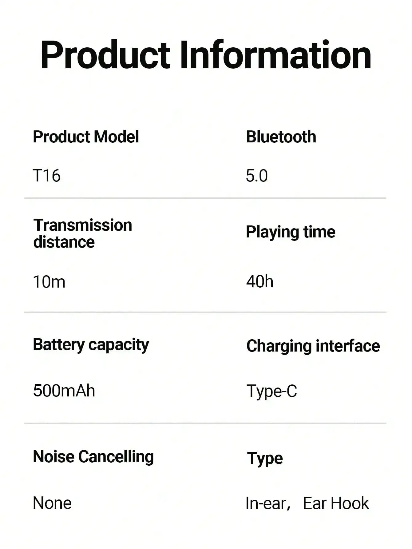 T16 Bluetooth 5.0 Ear-Hook Sports Earphones, IPX5 Waterproof ABS Earbuds/Wireless Charging Case, Dual LED Display, 48H Playtime