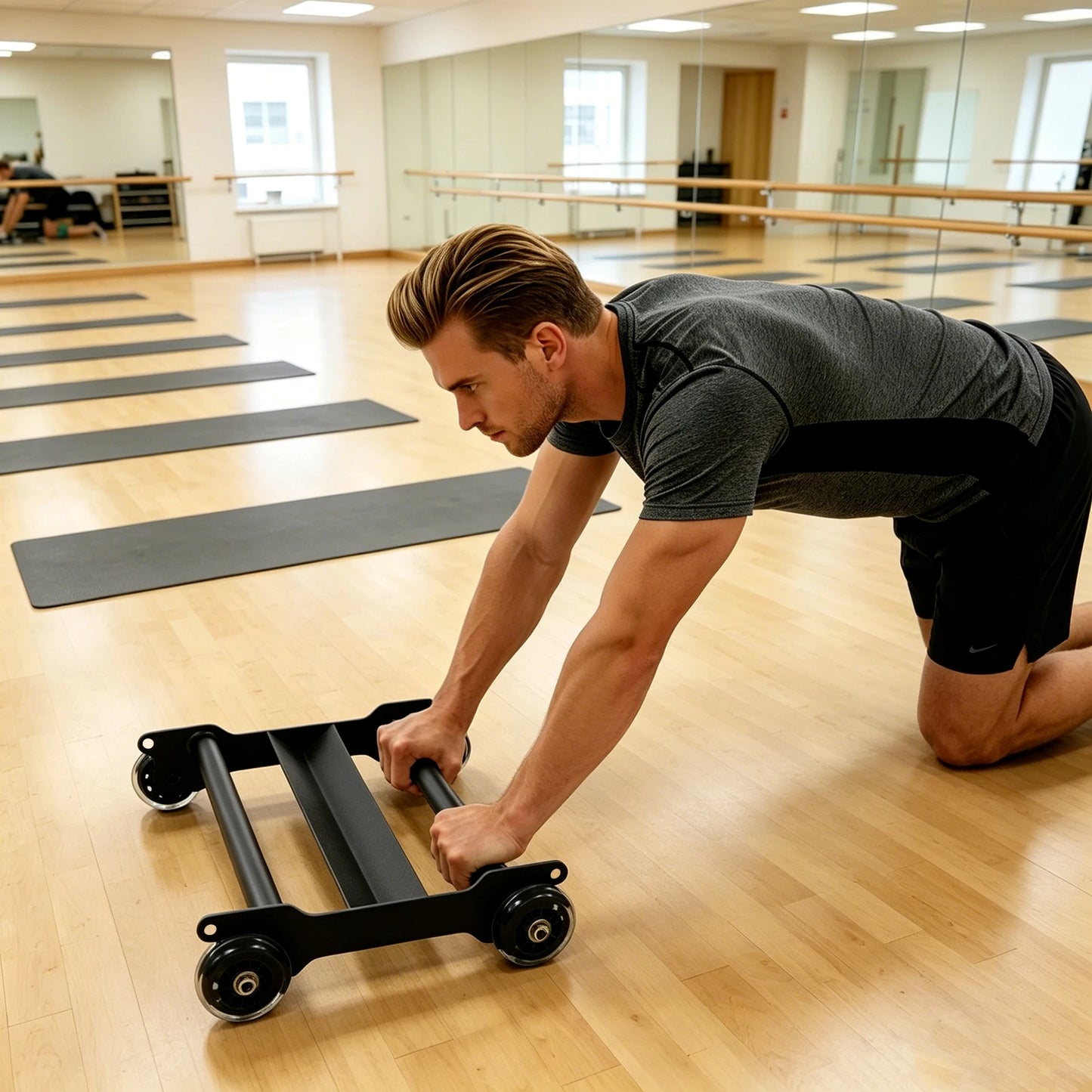 Abdominal Trainer 440lbs Home Gym Core Workout Equipment/with Wheels 20x12.4in for Glutes Hamstrings Abs for Floor Workout