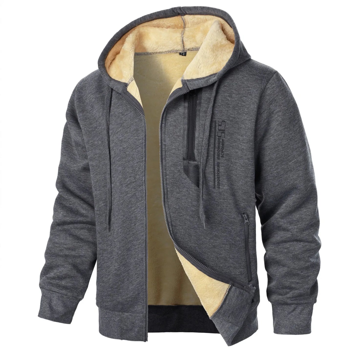 Warm Thicken Fleece Lined Men's Zipper Hoodie Jackets/Wool Outerwear Coats Loose Casual Front Open Sweatshirt