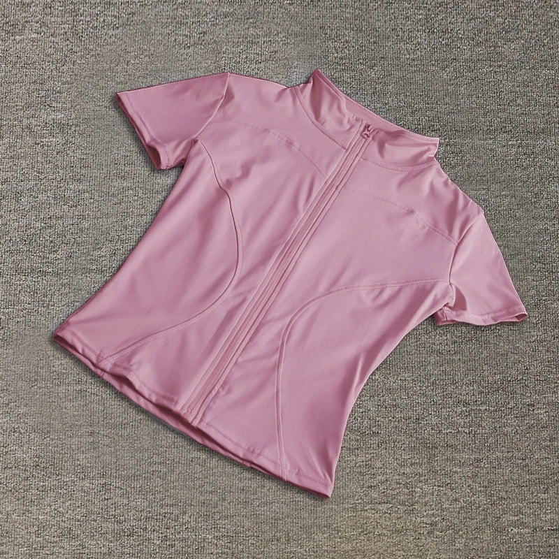 Women sport wear Slim Fit Polyester Quick-drying Full Zip/Outdoor Fitness Running Tights Short Sleeves Women's Yoga Wear