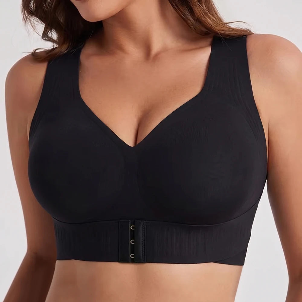 Women Wireless Posture Bra, Front Closure Cross Back Design/Wide Strap Full Coverage Back Support Comfort Daily Underwear