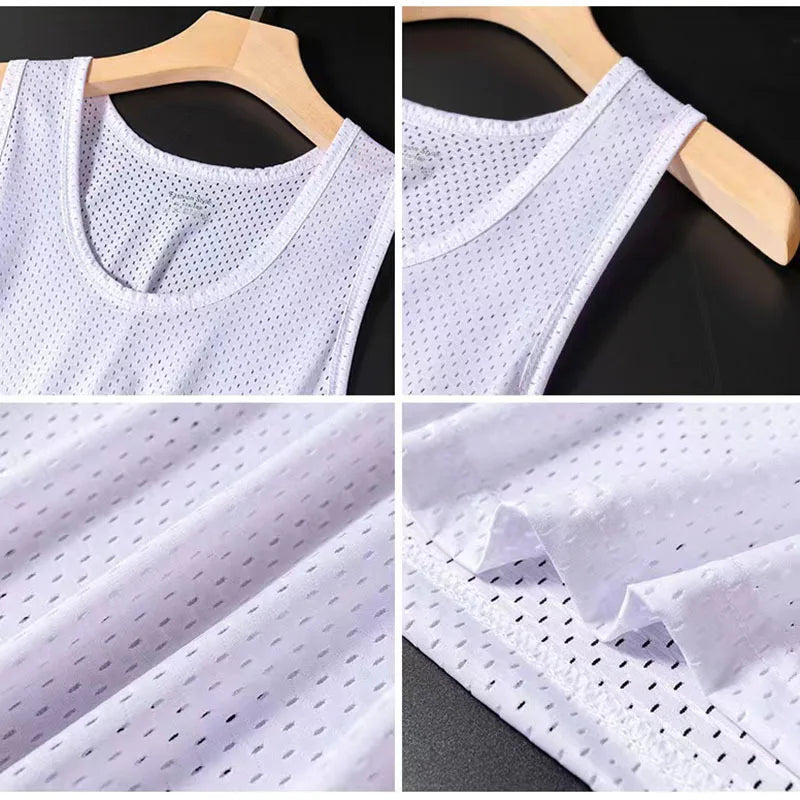 Men's Ice Silk Mesh Tank Tops Gym Stringer Transparent Bodybuilding/Sleeveless Shirt Fitness Vest Male mesh Muscle Shirt