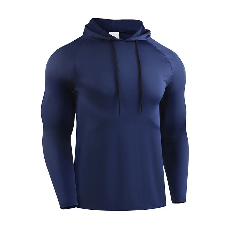 Running Long Sleeve T Shirt Men Sportswear Hooded T-shirt Elastic/Gym Fitness Male Tops Tee Training Sport Tracksuit Men