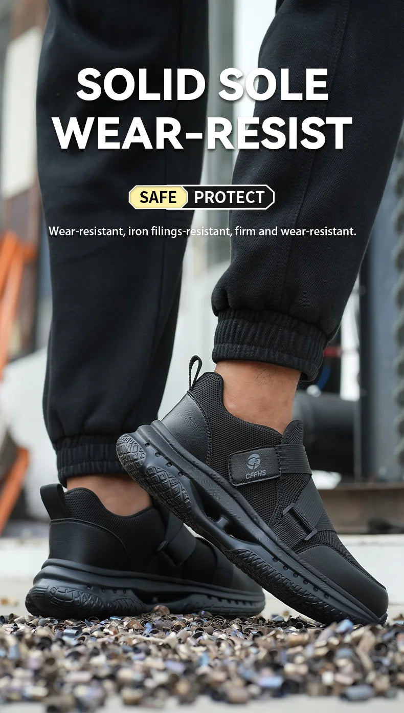Velcro-Fastened Men's Breathable Casual/Work Safety Shoes with Impact and Puncture Resistance
