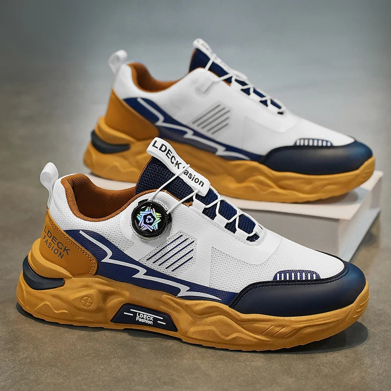 New style mesh breathable men's sports shoes Men's shoes without laces/Rotating buckle for easy on and off Casual running shoes
