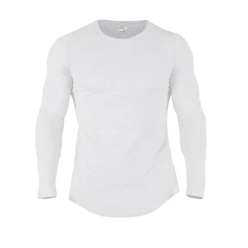 Plain Cotton Breathable Long Sleeve Clothing Gym Fitness Bodybuilding/Sport T-shirts Men's Workout Casual Slim Fit Autumn Shirts