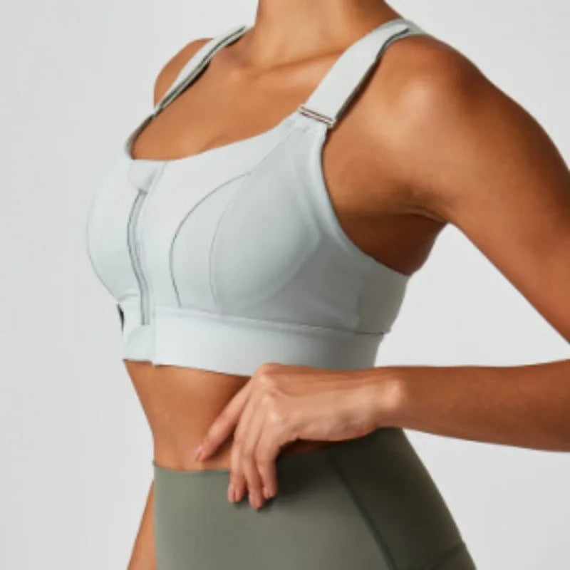 Large size sports lingerie women's shock-proof high-strength/front zipper Velcro fitness running fixed cup yoga bra