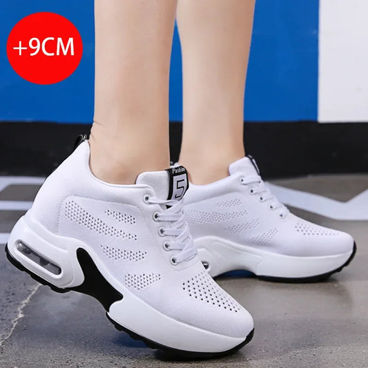 Women Casual Running Sport Shoes Air Cushioned Increase Height/Thick Bottom Elevator Sneakers Walking Shoes